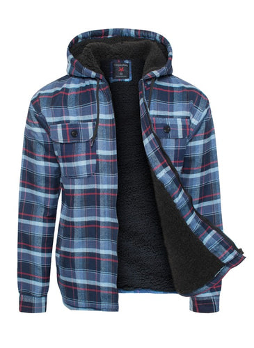 Men's Navy Blue Flannel Sherpa Lining Jacket