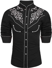 Load image into Gallery viewer, Men&#39;s White Western Cowboy Embroidered Long Sleeve Shirt