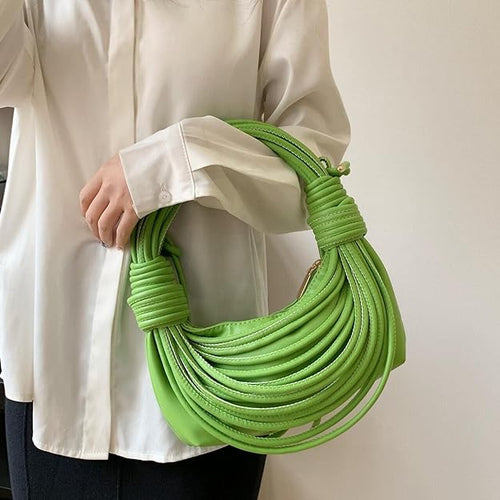 Knotted Design Crossbody Lime Green Vegan Leather Hobo Mini Bag