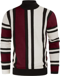 Men's Grey Striped Vintage Long Sleeve Sweater