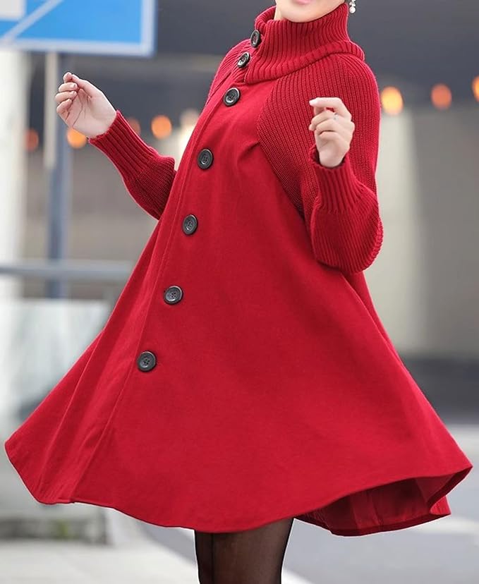 Prestige Red Cloak Style Mock Neck Wool Jacket