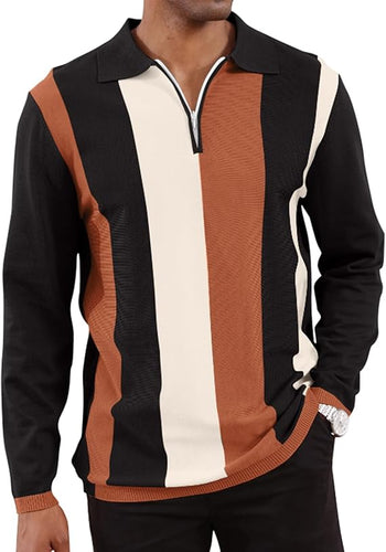 Men's Vintage Striped Black Long Sleeve Sweater