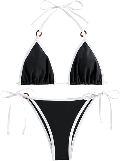 Vacation Chic Triangle Bikini White-Black Swimsuit