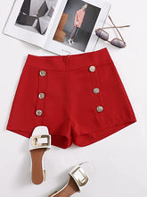 Load image into Gallery viewer, Summer Chic Gold Button High Red Waist Shorts