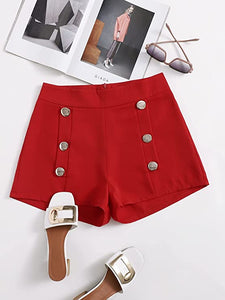 Summer Chic Gold Button High Red Waist Shorts
