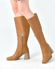 Load image into Gallery viewer, Beige Wide Calf Square Heel Knee High Boots