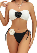 Load image into Gallery viewer, Floral Flower Bandeau Bikini White Swimsuit