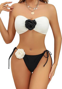 Floral Flower Bandeau Bikini White Swimsuit