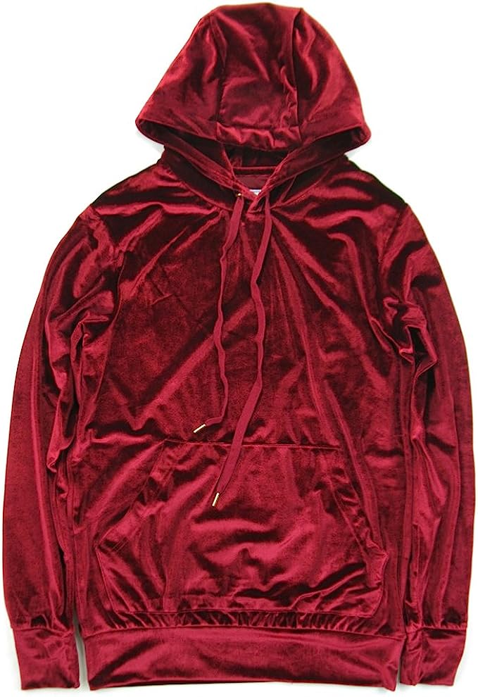 Men's Velour Red Long Sleeve Drawstring Hoodie