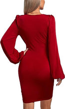 Load image into Gallery viewer, Red Wine Lantern Sleeve Mini Dress