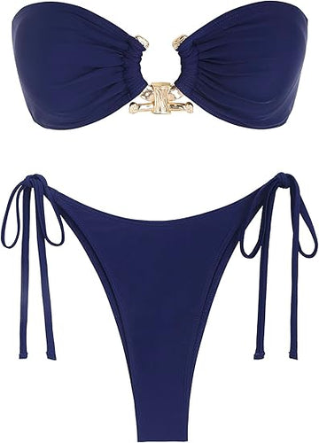 Beautiful Bandeau Bikini Navy Swimsuit