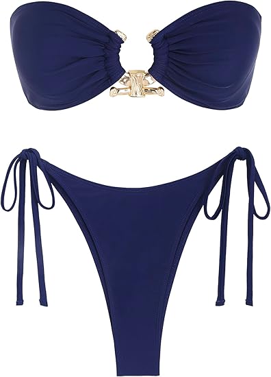 Beautiful Bandeau Bikini Navy Swimsuit