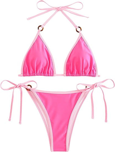 Vacation Chic Triangle Bikini Light Pink Swimsuit