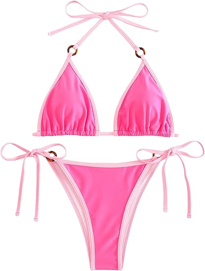 Vacation Chic Triangle Bikini Light Pink Swimsuit