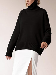 Fashionable Beige Turtleneck Style Long Sleeve Sweater