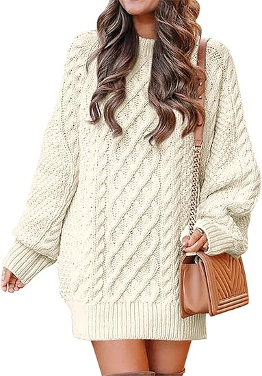 White Long Sleeve Oversized Loose Pullover Sweater Dress