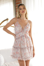 Load image into Gallery viewer, Floral Pink Ruffle Cami Mini Dress