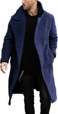 Men's Stylish Navy Blue Lapel Collar Breasted Trench Coat