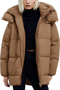 Trendy Black Quilted Puffer Mid-Length Warm Winter Heavyweight Coat