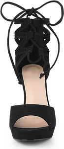 Black Gladiator Lace Up Open Toe Stiletto Heels