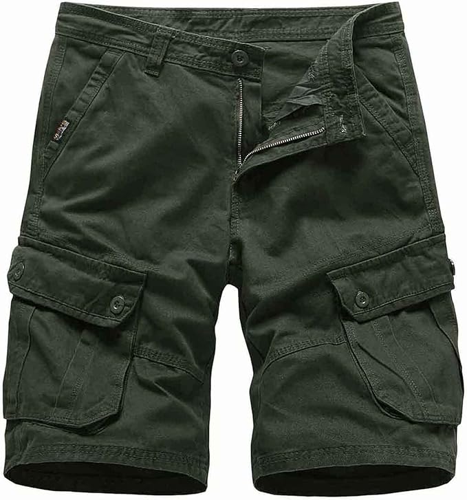 Men's Multi-Pocket Cargo Army Green Shorts