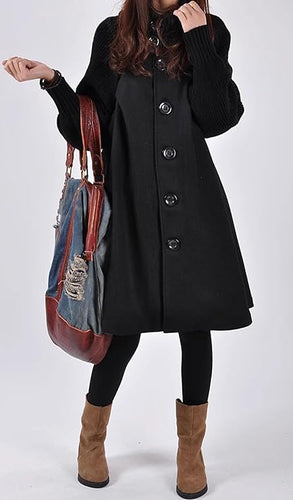 Prestige Black Cloak Style Mock Neck Wool Jacket