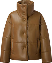 Load image into Gallery viewer, Fashionable Green Padded Vegan Leather Long Sleeve Puffer Jacket