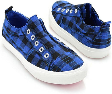 Distressed Blue Plaid Summer Style Casual Shoes