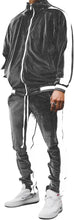 Load image into Gallery viewer, Men&#39;s Green/White Velvet Long Sleeve Jacket/Pants Jogging Sweatsuit/Tracksuit