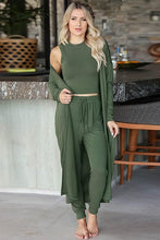 Load image into Gallery viewer, Kimono Style Tank Top Brown Sweatpants &amp; Cardigan Loungewear Set