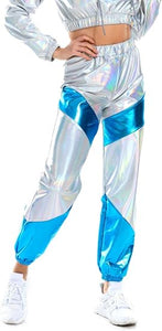 Metallic Silver-Blue Elastic Jogger Pants