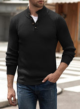 Load image into Gallery viewer, Men&#39;s Brown Knit Button Front Long Sleeve Turtleneck Sweater