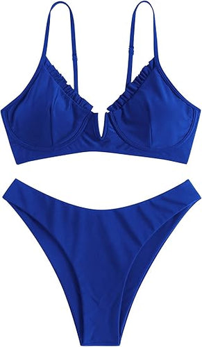 High Cut Underwire Bikini Navy Swimsuit Set