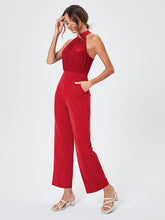 Load image into Gallery viewer, Sophisticated Red Halter Sheer Sleeveless Jumpsuit