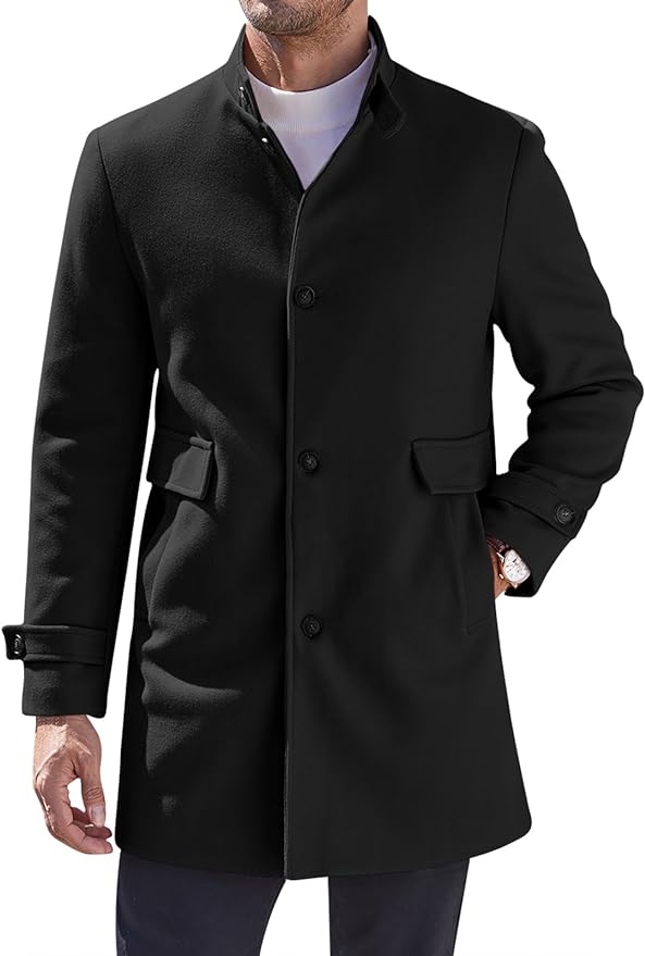 Men's Utility Style Black Long Sleeve Single Breasted Trench Coat