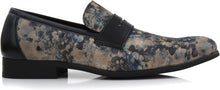 Load image into Gallery viewer, Men&#39;s Leather Black Azure Floral Penny Loafer Dress Shoes