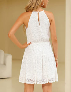 Cocktail Lace White Halter Style Mini Dress