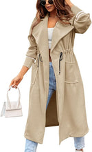 Load image into Gallery viewer, Fashionable Beige Drawstring Waist Lapel Striped Lightweight Over Coat