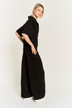 Load image into Gallery viewer, Cargo Black Basic Collar Shirt Wide leg Jumpsuit