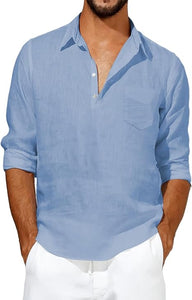 Men's Cuban Style White Long Sleeve Casual Shirt