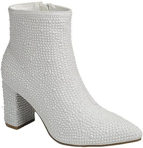 Rhinestone Studded Sequin White Rhinestone Ankle Boots