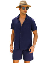 Load image into Gallery viewer, Casual Men&#39;s Blue Vacation Style Shirt &amp; Shorts Set