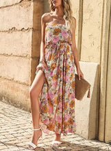Load image into Gallery viewer, Boho Strapless Pink/Brown Floral Summer Maxi Dress