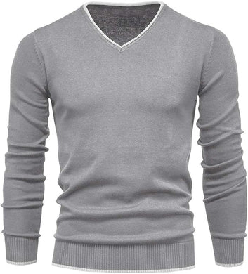Men's Grey Long Sleeve V Neck Sweater