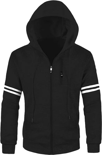 Men's Striped Black Soft Fleece Sweatshirt Hoodie