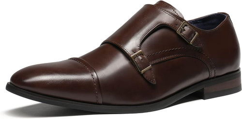 Men's Brown Monk Strap Slip On Dress Loafers