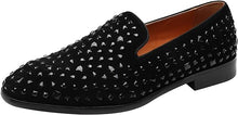 Load image into Gallery viewer, Men&#39;s Black Leather Studded Embellished Loafer Dress Shoes