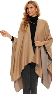 Black-Gray Soft Knit Wrap Poncho Style Cardigan