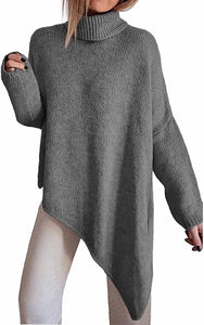 Black Asymmetrical Long Sleeve Comfy Knit Sweater