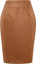 Load image into Gallery viewer, Suede Khaki High Waist Pencil Skirt